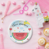 スイカのスライス、テキスト、「I love summer」、 ペーパープレート (パーティー)