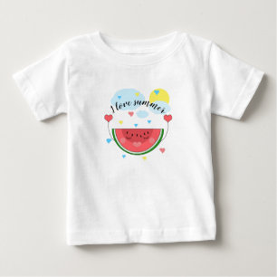 スイカのスライス、文字、"私は夏が大好き" ベビーTシャツ