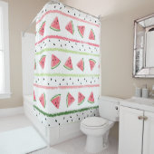 スイカのスライス：水色シームレストライプのス シャワーカーテン (インサイチュ)