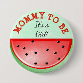 スイカのテーマのベビーシャワーボタンがあるお母さん 缶バッジ (正面)