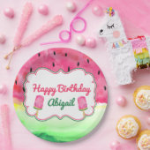スイカのハッピーバースデーのプレートの名前をカスタムする ペーパープレート (パーティー)