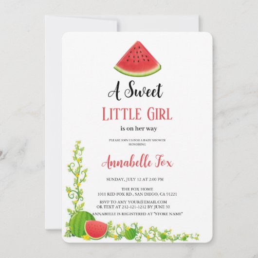 スイカのバビシャワー招待状 招待状 (正面)