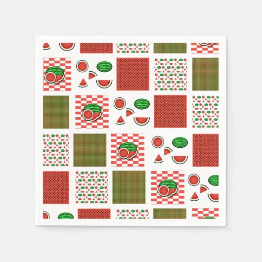 スイカのパッチワーク スタンダードカクテルナプキン (正面)