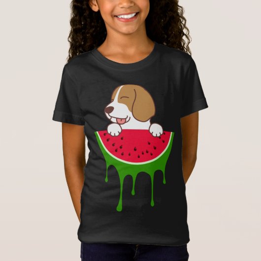 スイカのビーグル、犬の恋人、夏の果物 Tシャツ (正面)