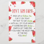 スイカのピンクの緑は赤ちゃんシャワーのゲームを言わない 便箋 (正面)