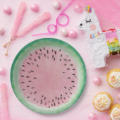 スイカのピンク及び緑の手塗りの水彩画 ペーパープレート (パーティー)