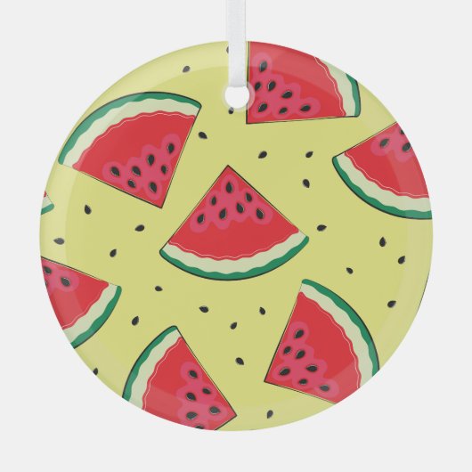 スイカのピース：夏の黄色のパターン ガラスオーナメント (正面)