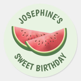 スイカのフルーツスライスをグリーンと文字誕生日 ラウンドシール