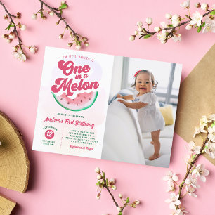 スイカの一つフォトファースト誕生日 インビテーションポストカード
