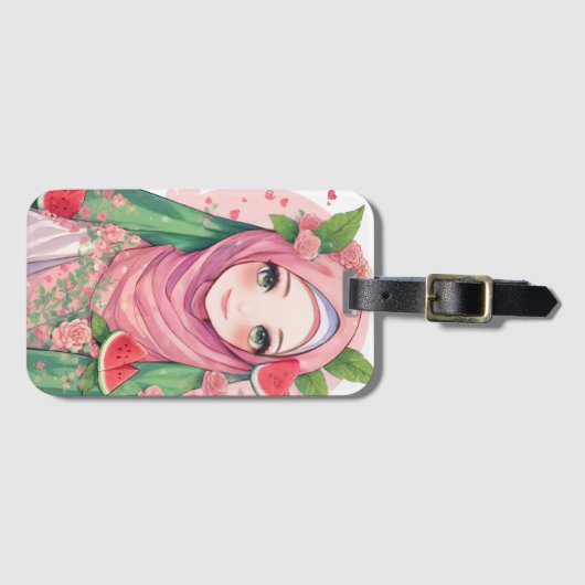 スイカの乙女 – かわいいアニメiPhone 15ケース ラゲッジタグ (正面横)