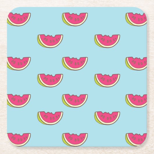 スイカの切り身をティール(緑がかった色)パターン スクエアペーパーコースター (正面)