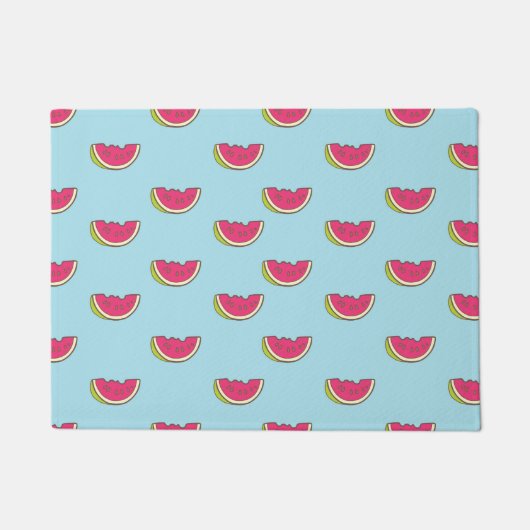 スイカの切り身をティール（緑がかった色）パターン ドアマット (正面)