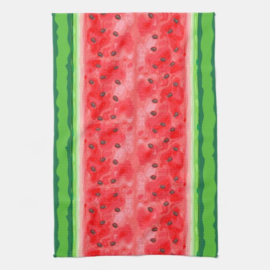 スイカの夏のフルーツストライプの実 キッチンタオル (縦)