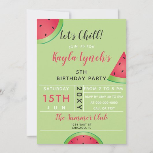スイカの夏の誕生日パーティー 招待状 (正面)