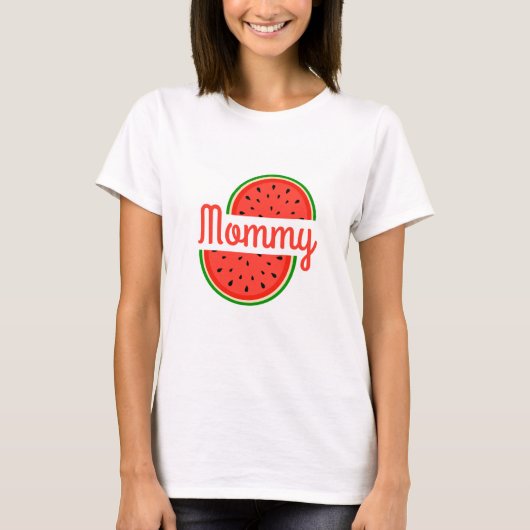 スイカの夏 ママ 妊婦 赤ちゃんお披露目 Tシャツ (正面)
