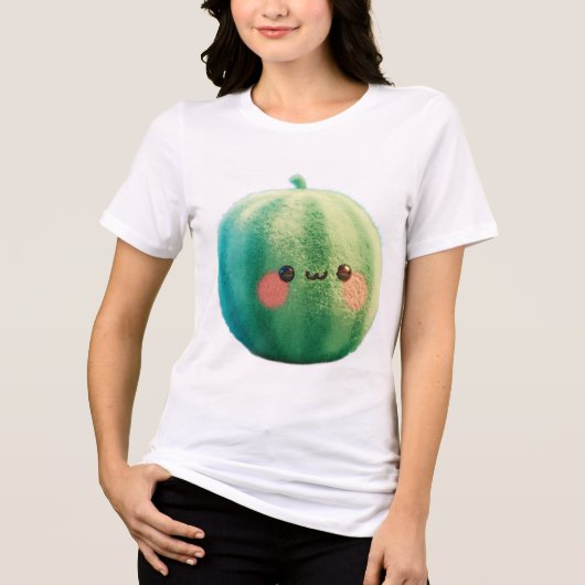 スイカの妖精 – ふわふわの夏の果物キュートな女性 トライブレンドTシャツ (正面)