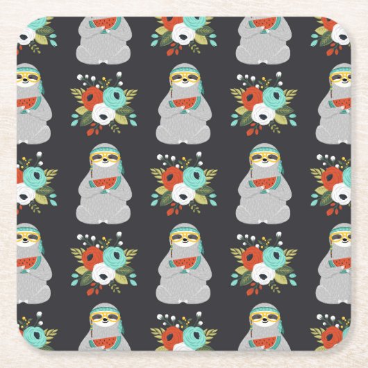 スイカの怠惰パターン スクエアペーパーコースター (正面)