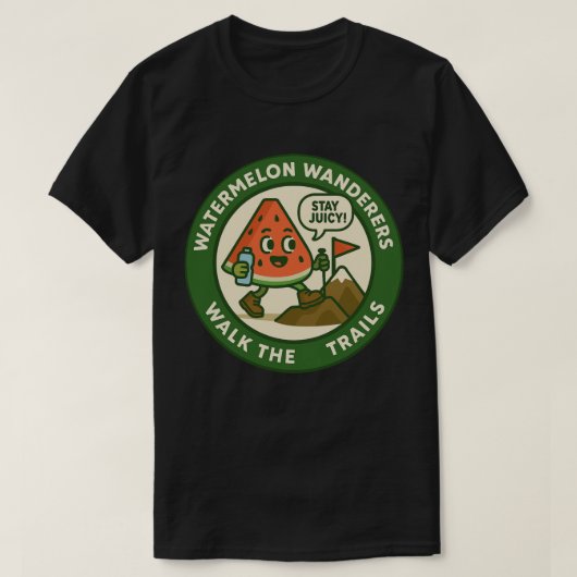 スイカの放浪者たちがトレイルを歩く Tシャツ (デザイン正面)