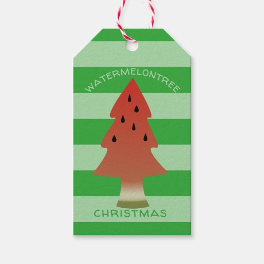 スイカの木のクリスマス7月の緑のストライプ ギフトタグ (正面)