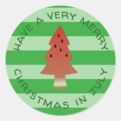 スイカの木のクリスマス7月の緑のストライプ ラウンドシール (正面)