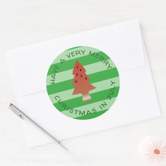 スイカの木のクリスマス7月の緑のストライプ ラウンドシール (封筒)