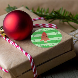 スイカの木のクリスマス7月の緑のストライプ ラウンドシール