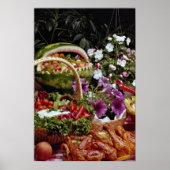 スイカの果実の切り身を花で切る ポスター (正面)