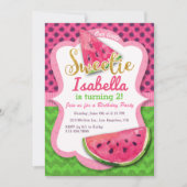 スイカの水彩画のピンクの誕生日の招待状 招待状 (正面)