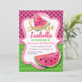 スイカの水彩画のピンクの誕生日の招待状 招待状 (スタンド正面)