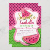 スイカの水彩画のピンクの誕生日の招待状 招待状 (正面/裏面)