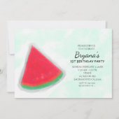 スイカの水彩画の誕生日パーティー招待状 招待状 (正面)