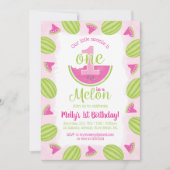 スイカの水彩1つ1つ目の誕生日ピンク 招待状 (正面)