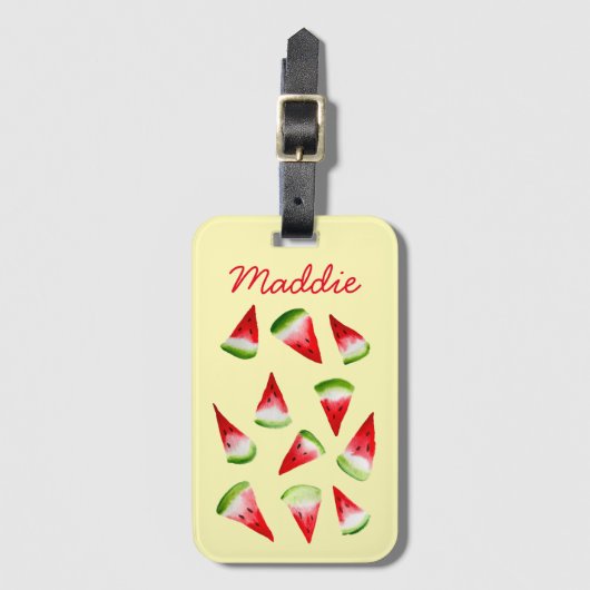 スイカの水色かわいいフルーツ ラゲッジタグ (正面縦)