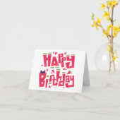 スイカの猫の誕生日カード カード (黄色い花)