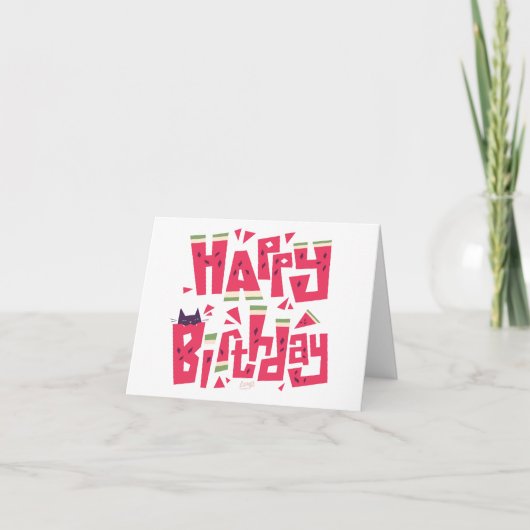 スイカの猫の誕生日カード カード (正面)