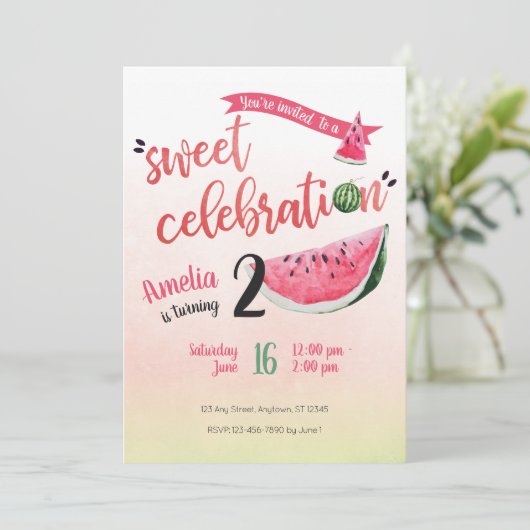 スイカの甘いお祝いの誕生日の招待 招待状 (スタンド正面)