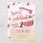 スイカの甘いお祝いの誕生日の招待 招待状 (正面/裏面)