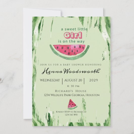 スイカの甘い女の子サマーベイビーシャワー 招待状 (正面)