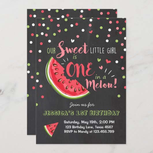 スイカの誕生日の招待状のメロンの夏のパーティー 招待状 (正面/裏面)