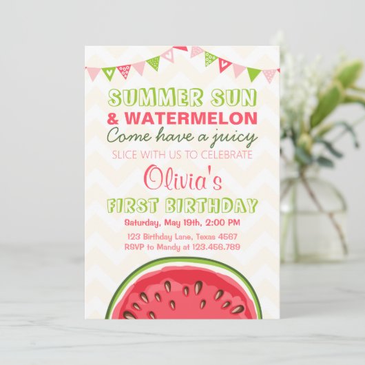 スイカの誕生日の招待状の日曜日の夏のパーティー 招待状 (スタンド正面)