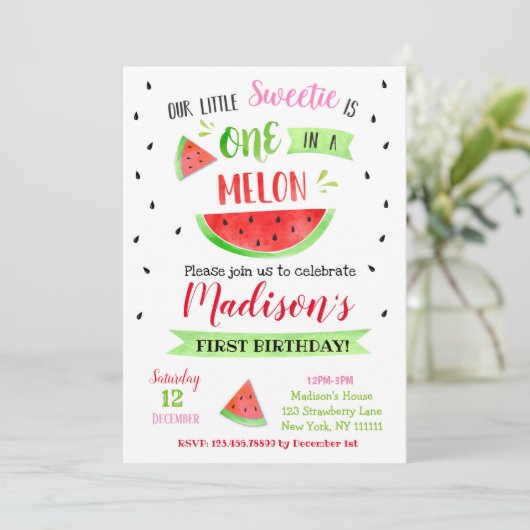 スイカの誕生日パーティーの招待状 招待状 (スタンド正面)