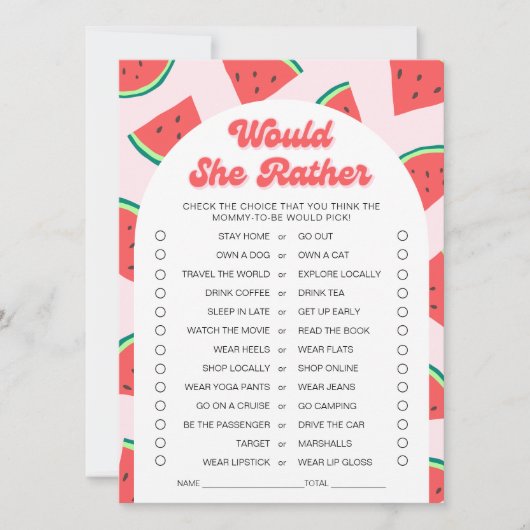 スイカの赤ちゃんシャワー彼女はむしろゲームカード 招待状 (正面)