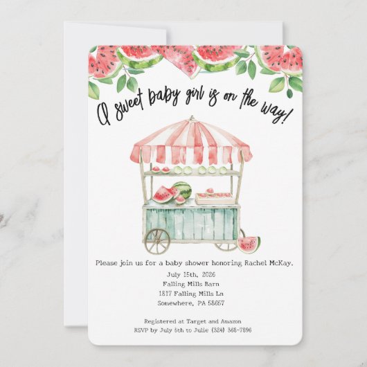 スイカの赤ちゃん女の子の招待状 招待状 (正面)