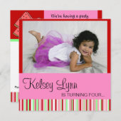 スイカの赤とピンクの招待状 招待状 (正面/裏面)