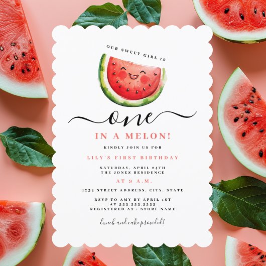 スイカの1歳の誕生日パーティー One In A Melon 招待状