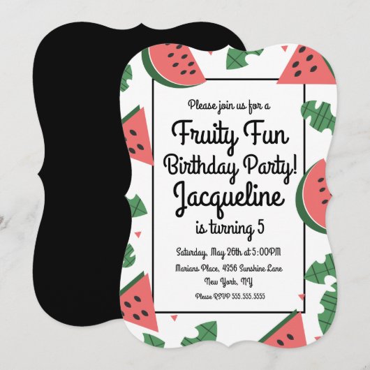 スイカはっきりしたサマーフルーティ誕生日 招待状 (正面/裏面)