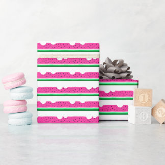 スイカは夏のストライプ紙を噛む ラッピングペーパー