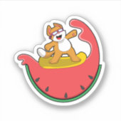 スイカを持ったサーファーの猫 シール (正面)