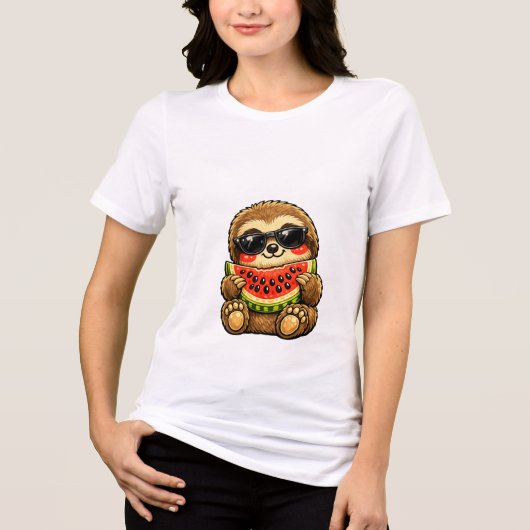 スイカを持つかわいいナマケモノ トライブレンドTシャツ (正面)