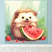 スイカを楽しむハリネズミ キャンバスプリント (インサイチュ (ウッドフロア))